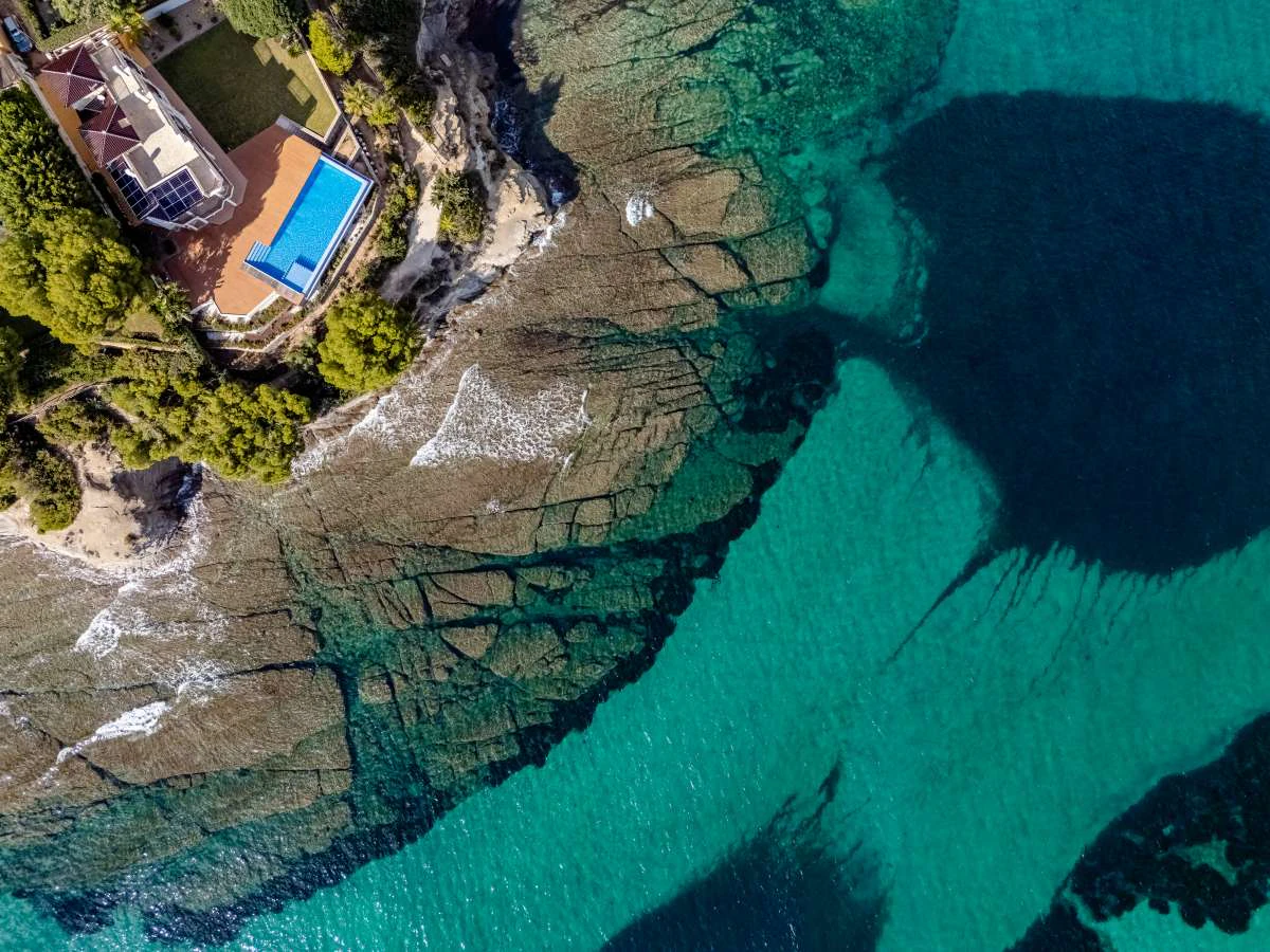 Aerial view of the Calpe coastline and the Peñón de Ifach, Costa Blanca